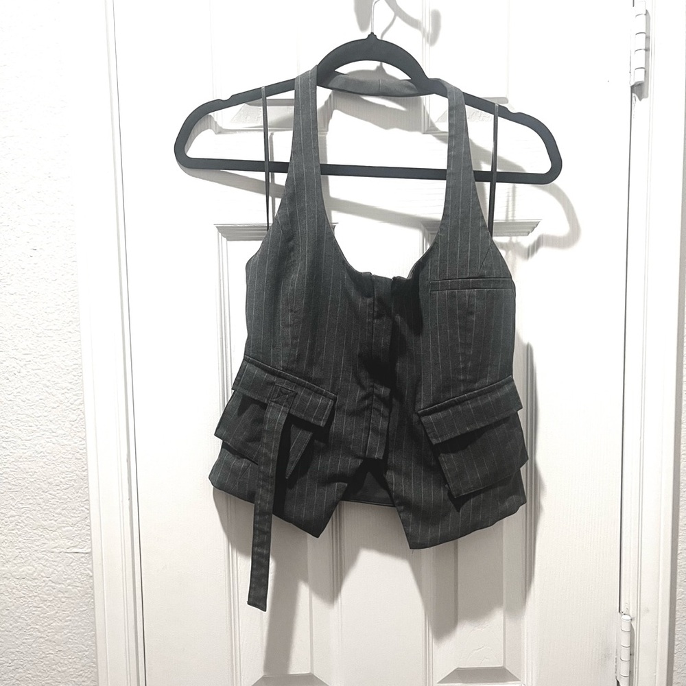Zara Gray Sleeveless Bustier Crop Top